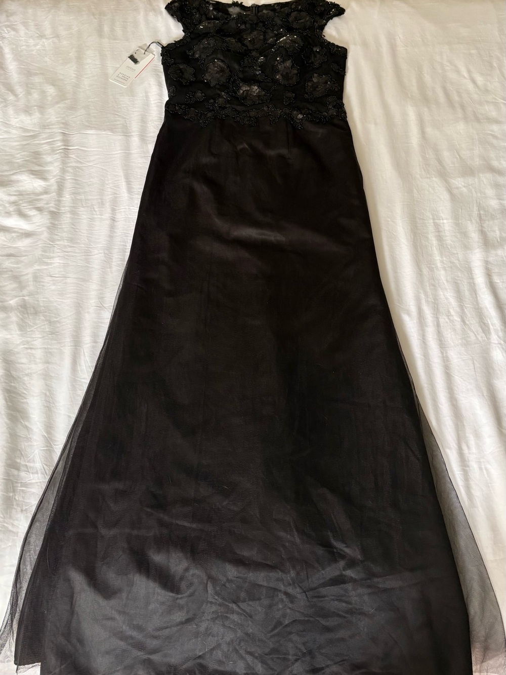 JJs House Black Beaded Floral Appliqué Wedding Dress